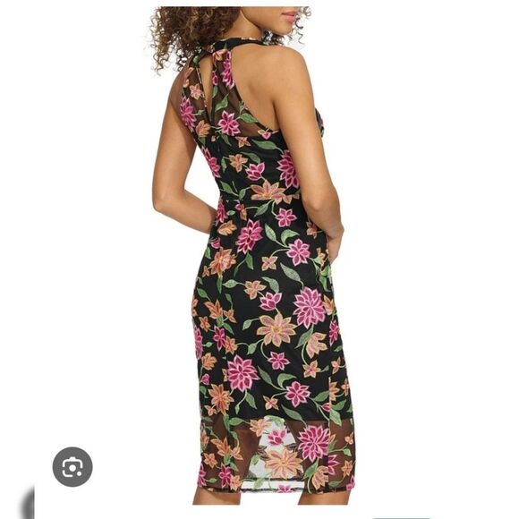 NWT SIENA Floral Embroidered Mesh V-Neck Sleeveless Sheer Hem Dress Size 4 - Picture 3 of 5